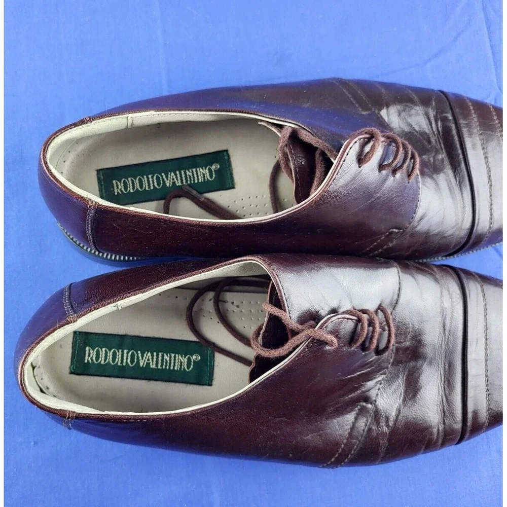 RODOLFO VALENTINO Mens‎ Cap Toe Dress Shoes Burgundy Leather Size 9.5D Spain